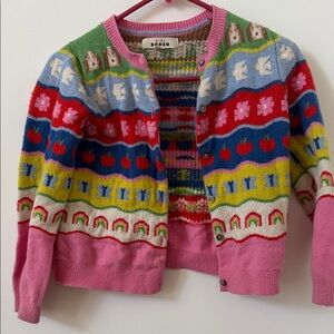Boden Pink Multicolor Novelty Knit Cardigan